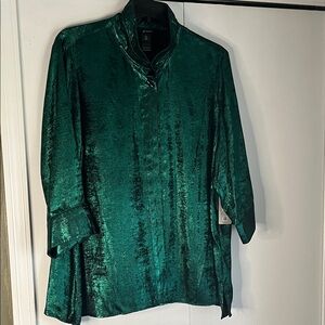 Ali Miles Emerald Green Shimmer Blouse
